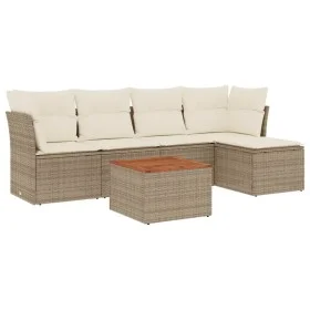Gartensofa-Set mit Kissen, 6-teilig, beiges synthetisches Rattan von , Gartensets - Ref: Foro24-3255946, Preis: 392,38 €, Rab...