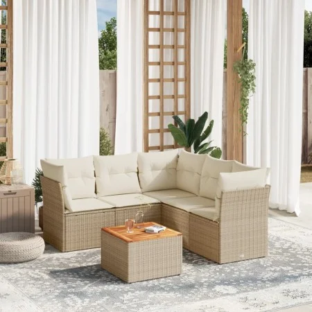 Garden sofa set with cushions 6 pieces beige synthetic rattan by , Garden sets - Ref: Foro24-3255967, Price: 392,17 €, Discou...