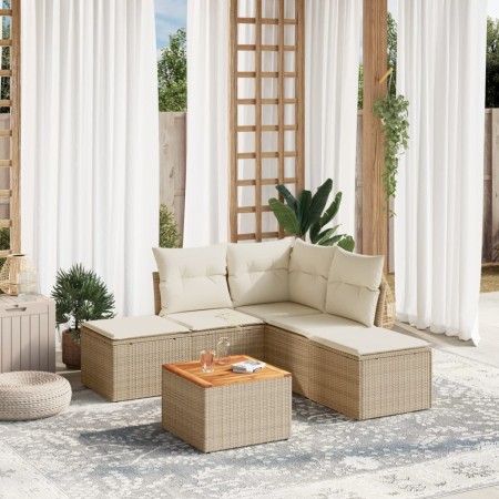 Gartensofa-Set mit Kissen, 6-teilig, beiges synthetisches Rattan von , Gartensets - Ref: Foro24-3256002, Preis: 370,42 €, Rab...
