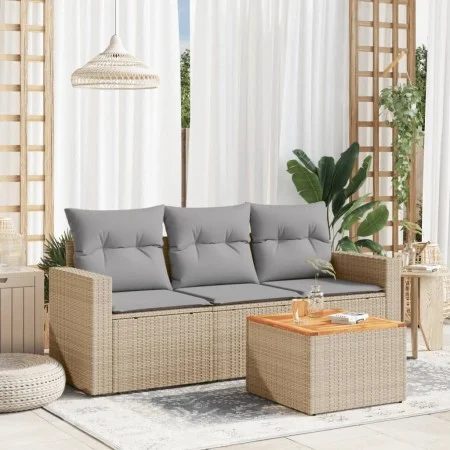 Garden sofa set with beige cushions mix 4 pieces PE rattan by , Garden sets - Ref: Foro24-3256325, Price: 291,32 €, Discount: %
