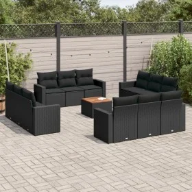 Garden sofa and cushion set 13 pieces black synthetic rattan by , Garden sets - Ref: Foro24-3256384, Price: 991,32 €, Discoun...