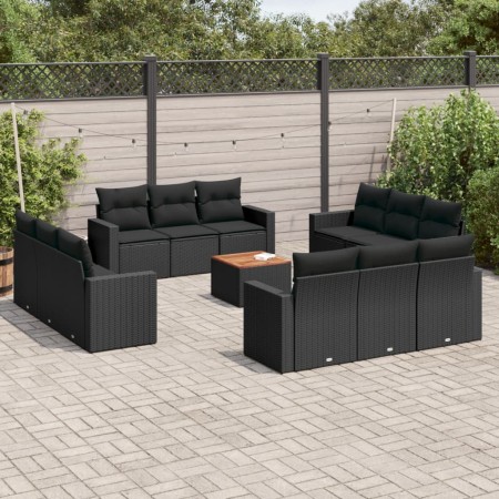 Set de sofás de jardín y cojines 13 pzas ratán sintético negro de , Conjuntos de jardín - Ref: Foro24-3256384, Precio: 981,09...
