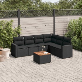 Set de comedor de jardín 7 pzas y cojines ratán sintético negro de , Conjuntos de jardín - Ref: Foro24-3256468, Precio: 453,8...