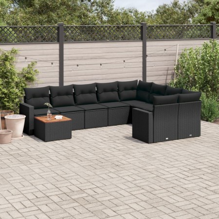 Gartensofa-Set 10-teilig mit schwarzen synthetischen Rattankissen von , Gartensets - Ref: Foro24-3256615, Preis: 660,10 €, Ra...