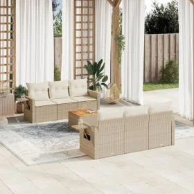 7-teiliges Gartensofa-Set und beigefarbene synthetische Rattankissen von , Gartensets - Ref: Foro24-3256786, Preis: 580,46 €,...