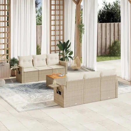 7-teiliges Gartensofa-Set und beigefarbene synthetische Rattankissen von , Gartensets - Ref: Foro24-3256786, Preis: 580,46 €,...