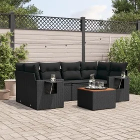 Set de comedor de jardín 7 pzas y cojines ratán sintético negro de , Conjuntos de jardín - Ref: Foro24-3256790, Precio: 499,3...