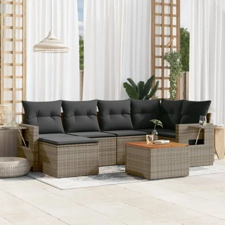 Set de sofás de jardín 7 piezas con cojines ratán PE gris de , Conjuntos de jardín - Ref: Foro24-3256998, Precio: 429,55 €, D...