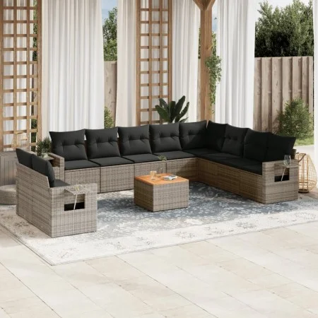 11-piece garden sofa set and gray synthetic rattan cushions by , Garden sets - Ref: Foro24-3256970, Price: 702,04 €, Discount: %