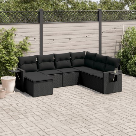 7-teiliges Garten-Essset und schwarze Kissen aus synthetischem Rattan von , Gartensets - Ref: Foro24-3252832, Preis: 470,46 €...