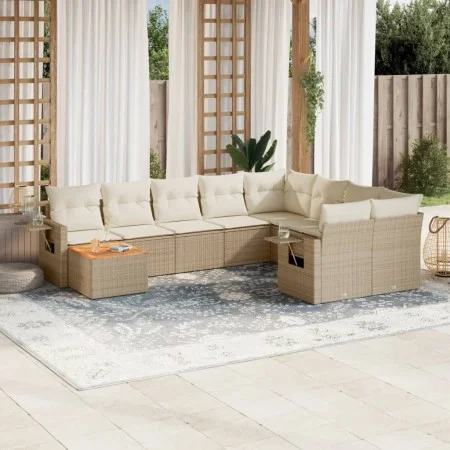 Gartensofa-Set mit beigen Kissen, 10-teilig, synthetisches Rattan von , Gartensets - Ref: Foro24-3257059, Preis: 716,01 €, Ra...