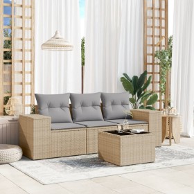 Garden sofa set with cushions 4 pieces beige synthetic rattan by , Garden sets - Ref: Foro24-3254606, Price: 294,30 €, Discou...