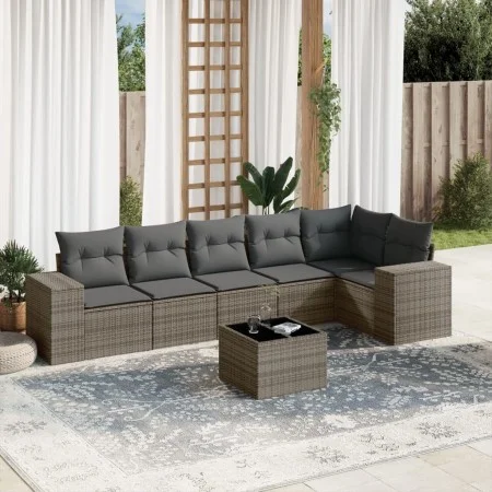 7-piece garden sofa set with gray PE rattan cushions by , Garden sets - Ref: Foro24-3254937, Price: 445,70 €, Discount: %