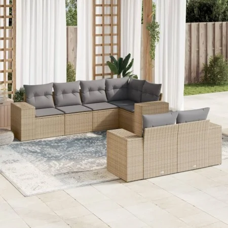 7-piece garden sofa set and beige synthetic rattan cushions by , Garden sets - Ref: Foro24-3255146, Price: 597,10 €, Discount: %