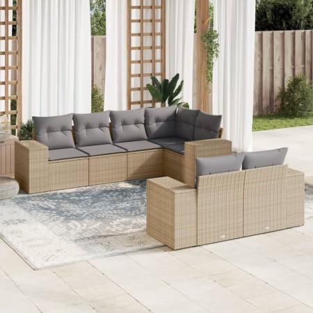 7-teiliges Gartensofa-Set und beige synthetische Rattankissen von , Gartensets - Ref: Foro24-3255146, Preis: 542,06 €, Rabatt: %