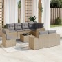 Set de sofás de jardín 9 pzas con cojines ratán sintético beige