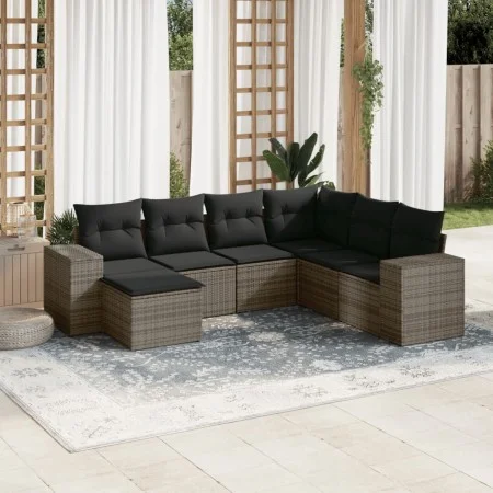 7-teiliges Gartensofa-Set mit grauen PE-Rattan-Kissen von , Gartensets - Ref: Foro24-3255237, Preis: 448,33 €, Rabatt: %