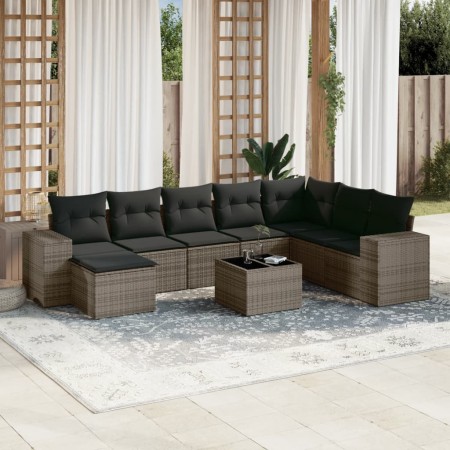 Set de muebles de jardín 9 pzas y cojines ratán sintético gris de , Conjuntos de jardín - Ref: Foro24-3255307, Precio: 571,57 €