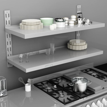 Schwebendes Wandregal 2 Ebenen aus Edelstahl 120x30 cm von vidaXL, Regale und Regale - Ref: Foro24-51048, Preis: 108,97 €, Ra...