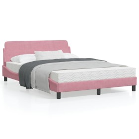 Estructura de cama con cabecero de terciopelo rosa 140x200 cm