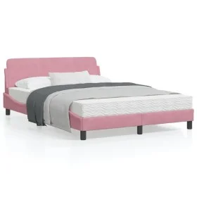 Pink velvet bed frame with headboard 140x200 cm by , Beds and slatted bases - Ref: Foro24-373197, Price: 167,11 €, Discount: %