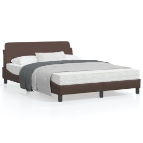 Estructura de cama cabecero cuero sintético marrón 120x200 cm
