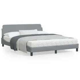 Bed frame with headboard light gray fabric 160x200 cm by , Beds and slatted bases - Ref: Foro24-373205, Price: 187,34 €, Disc...