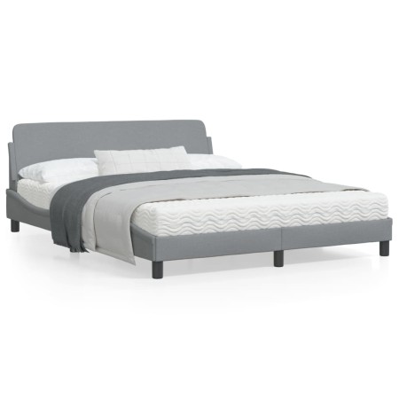 Bed frame with headboard light gray fabric 160x200 cm by , Beds and slatted bases - Ref: Foro24-373205, Price: 193,10 €, Disc...