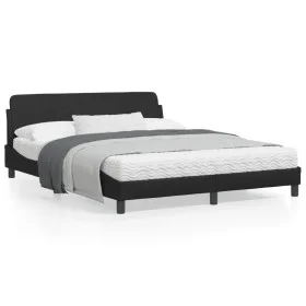 Bed frame with headboard black synthetic leather 160x200cm by , Beds and slatted bases - Ref: Foro24-373218, Price: 184,53 €,...