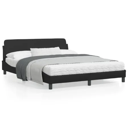 Bed frame with headboard black synthetic leather 160x200cm by , Beds and slatted bases - Ref: Foro24-373218, Price: 184,53 €,...