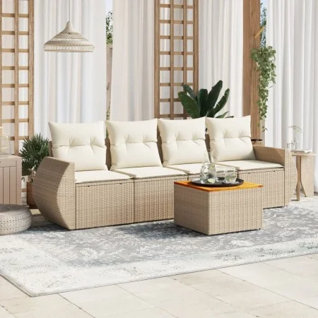 Garden sofa set with cushions 5 pieces beige synthetic rattan by , Garden sets - Ref: Foro24-3257213, Price: 387,15 €, Discou...