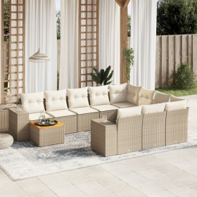 Set de sofás de jardín 11pzas con cojines ratán sintético beige