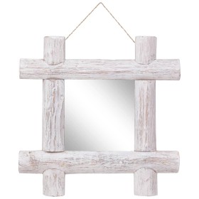 Espejo de troncos de madera maciza reciclada blanco 50x50 cm