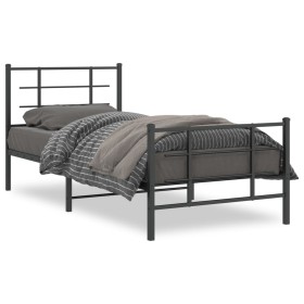 Estructura de cama con cabecero y estribo metal negro 90x200 cm