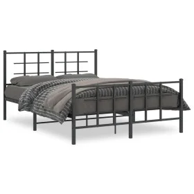 Black metal headboard and footboard bed frame 140x190 cm by , Beds and slatted bases - Ref: Foro24-355579, Price: 112,43 €, D...