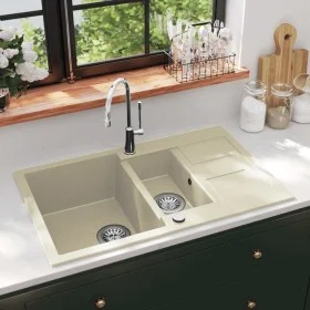 Granite kitchen sink with two beige bowls by , Sinks - Ref: Foro24-144858, Price: 197,96 €, Discount: %