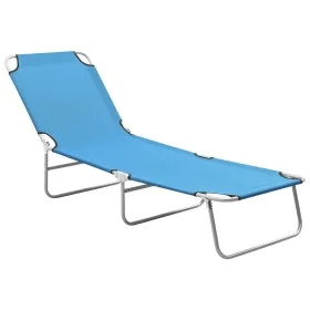 Folding steel and turquoise blue fabric lounger by , Loungers - Ref: Foro24-310329, Price: 59,39 €, Discount: %