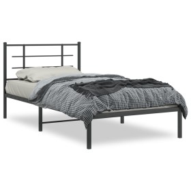 Bed frame with black metal headboard 107x203 cm by , Beds and slatted bases - Ref: Foro24-355557, Price: 72,75 €, Discount: %