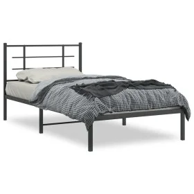 Bed frame with black metal headboard 107x203 cm by , Beds and slatted bases - Ref: Foro24-355557, Price: 71,56 €, Discount: %