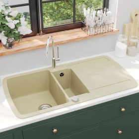 Granit-Spülbecken mit zwei beigen Becken von , Sinkt - Ref: Foro24-144854, Preis: 281,39 €, Rabatt: %