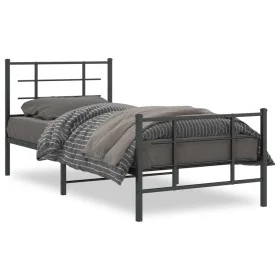 Bed frame with headboard and black metal footboard 90x190 cm by , Beds and slatted bases - Ref: Foro24-355571, Price: 69,96 €...