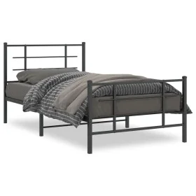Bed frame with headboard and black metal footboard 100x190cm by , Beds and slatted bases - Ref: Foro24-355573, Price: 69,59 €...