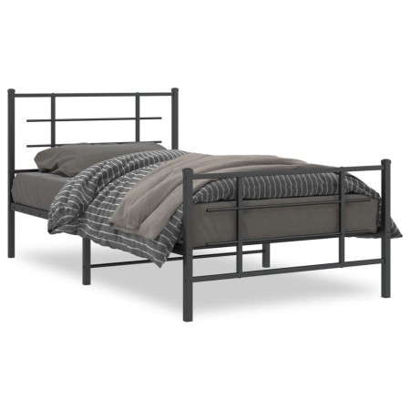 Bed frame with headboard and black metal footboard 100x190cm by , Beds and slatted bases - Ref: Foro24-355573, Price: 70,64 €...