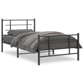 Bed frame with headboard and black metal footboard 107x203cm by , Beds and slatted bases - Ref: Foro24-355575, Price: 83,34 €...