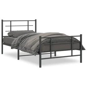 Bed frame with headboard and black metal footboard 107x203cm by , Beds and slatted bases - Ref: Foro24-355575, Price: 81,93 €...