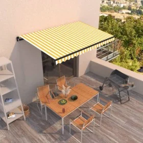 Yellow and white manual retractable awning 450x300 cm by , Awnings - Ref: Foro24-3069118, Price: 330,74 €, Discount: %