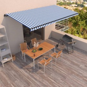 Blau-weiße manuell einziehbare Markise 600x350 cm von , Markisen - Ref: Foro24-3069236, Preis: 568,25 €, Rabatt: %