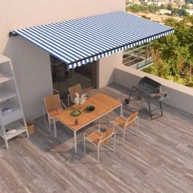 Toldo retráctil manual azul y blanco 600x350 cm de , Toldos - Ref: Foro24-3069236, Precio: 570,25 €, Descuento: %
