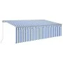 Manual retractable awning with blue and white blind 5x3 m by , Awnings - Ref: Foro24-3069456, Price: 387,77 €, Discount: %