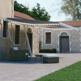 Automatic awning LED wind sensor blue and white 400x300 cm by , Awnings - Ref: Foro24-3069551, Price: 736,32 €, Discount: %